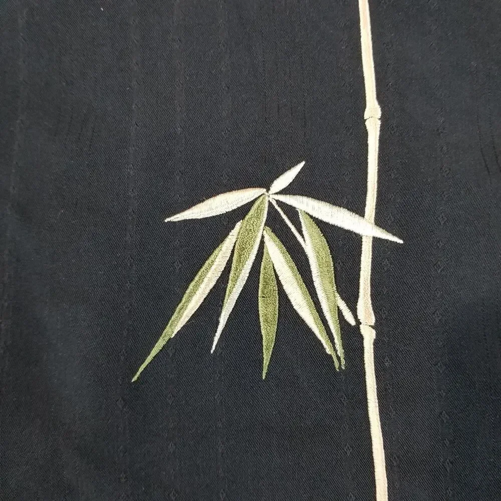 Bamboo Cay Shirt Mens Large Black Embroidered Bamboo Modal Button Up Camp Casual - Picture 6 of 10